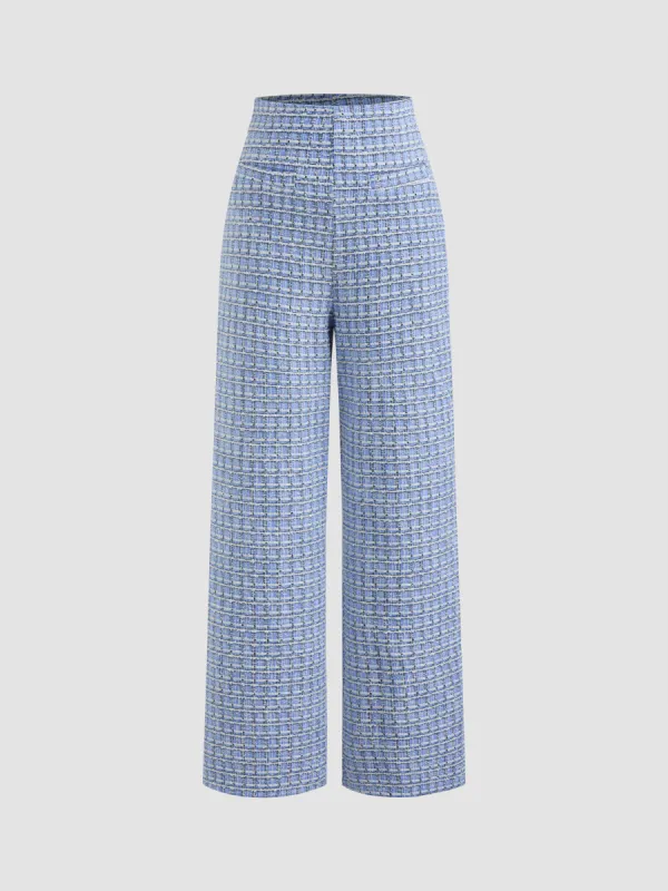 Tweed Mid Rise Checks Zipper Wide Leg Trousers sold by Cider