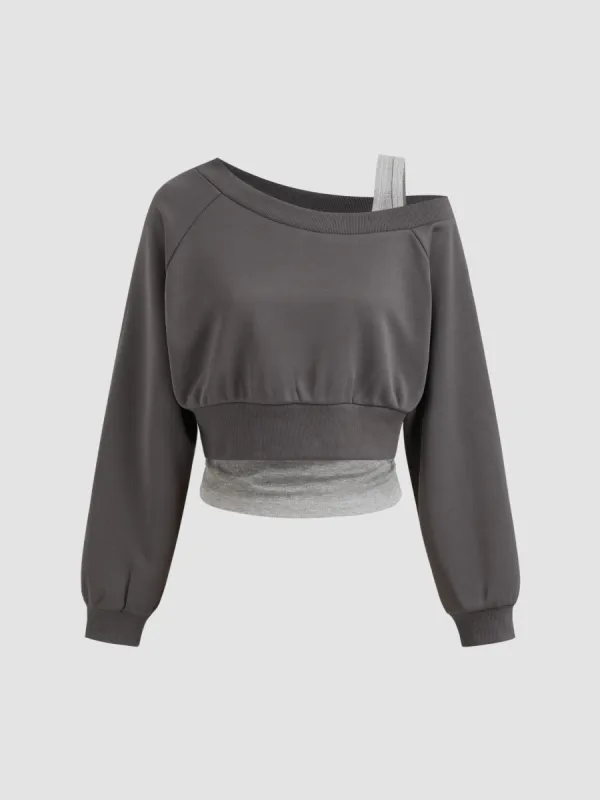 Terry Off-shoulder Cropped Oversized Sweatshirt & Ruched Tank Top sold by Cider