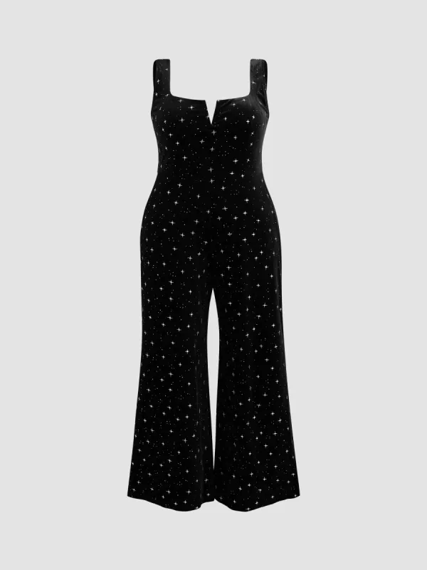 Velvet Square Neck Star Pattern Flared Jumpsuit Curve & Plus sold by Cider