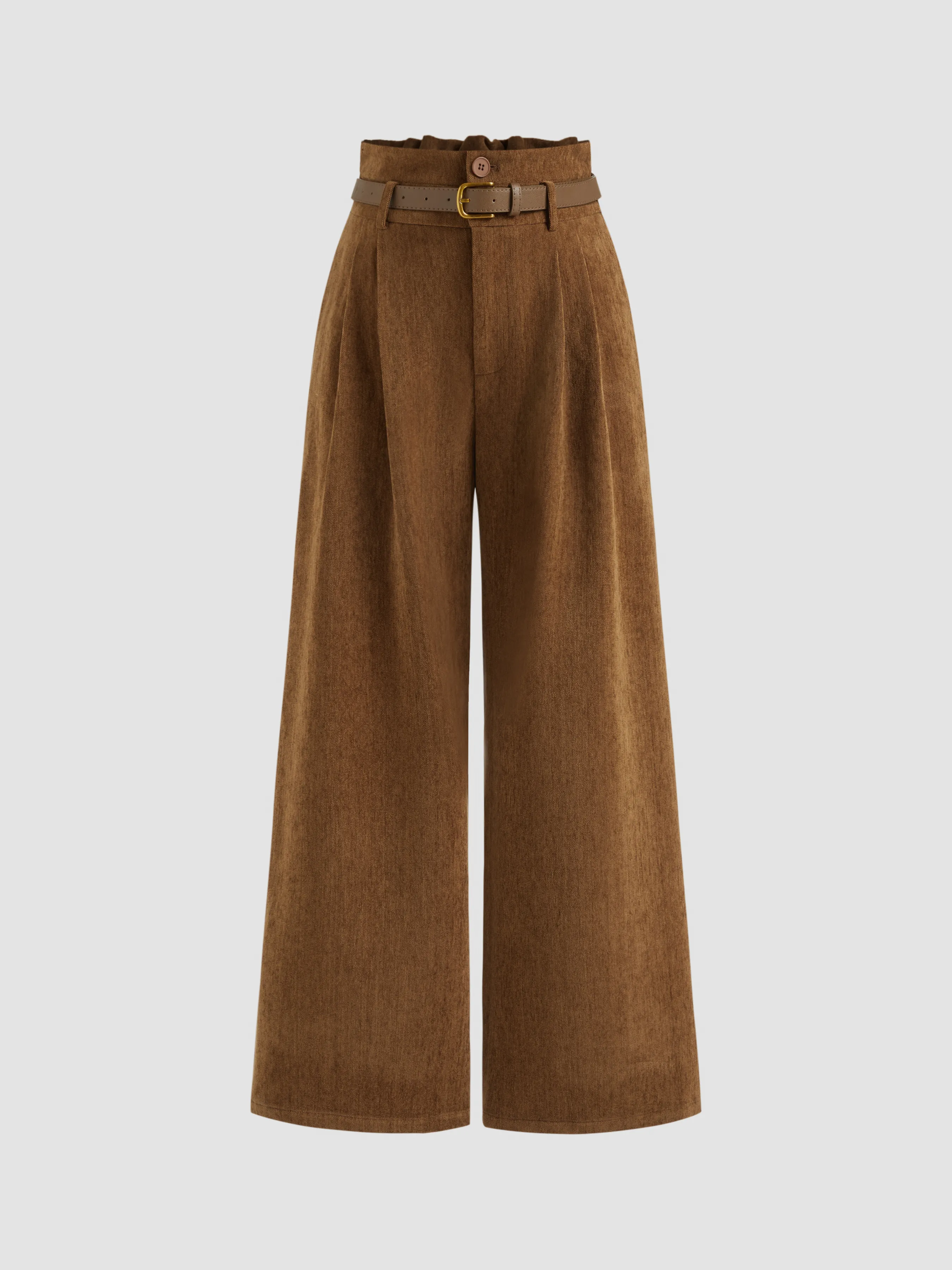 Corduroy High Rise Solid Pleated Wide Leg Trousers With Belt sold by Cider
