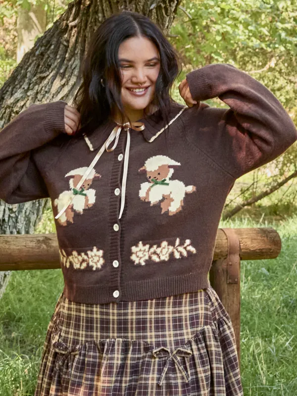 Knit Doll Collar Bowknot Sheep Cardigan Curve & Plus sold by Cider