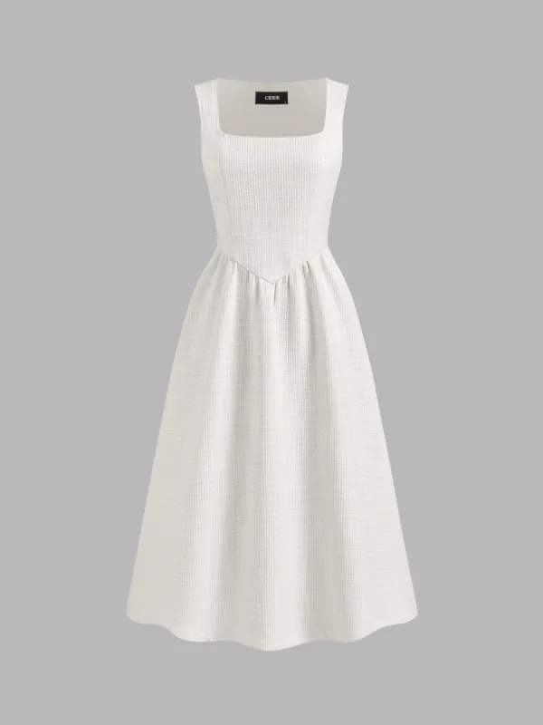 Tweed Square Neck Solid Ruffle Midi Dress made by Cider