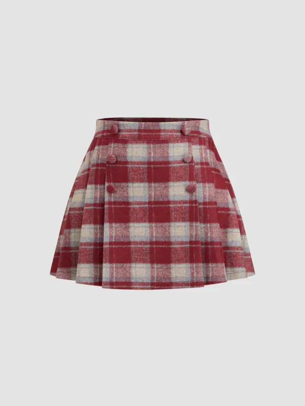 High Rise Gingham Pleated Mini Skirt sold by Cider