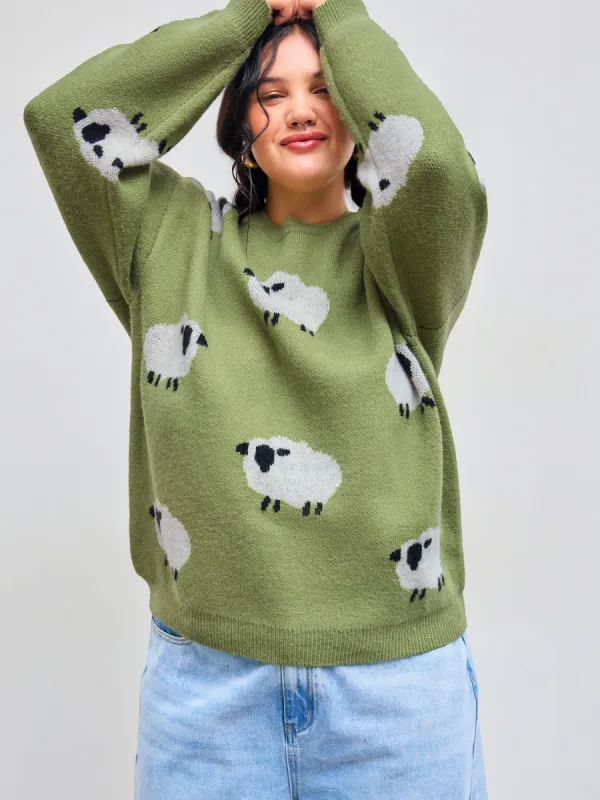 Knit Round Neckline Sheep Long Sleeve Sweater Curve & Plus sold by Cider