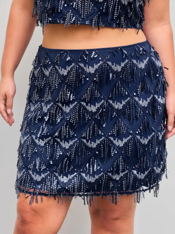 Sequin Mid Rise Solid Rhombus Mini Skirt Curve & Plus made by Cider