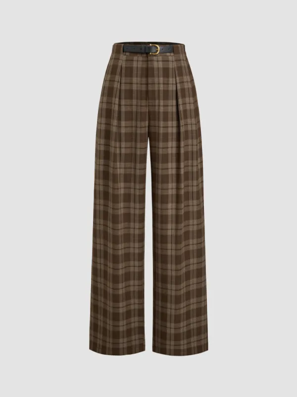 Mid Rise Checks Pocket Wide Leg Trousers With Belt sold by Cider