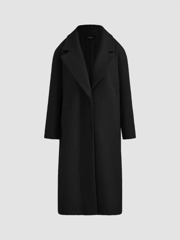 Wool-like Collar Solid Pocket Button Oversized Coat sold by Cider