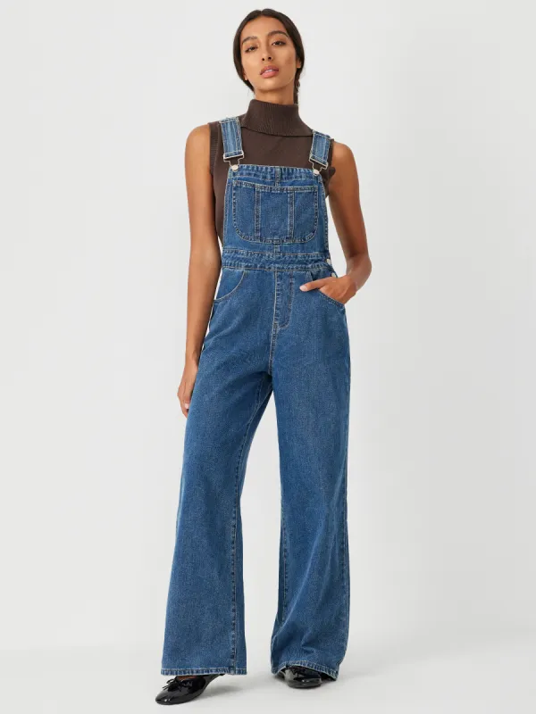 Denim Solid Pocket Buckle Jumpsuit sold by Cider