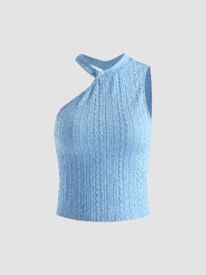 Blue Asymmetrical Neckline Top sold by Cider