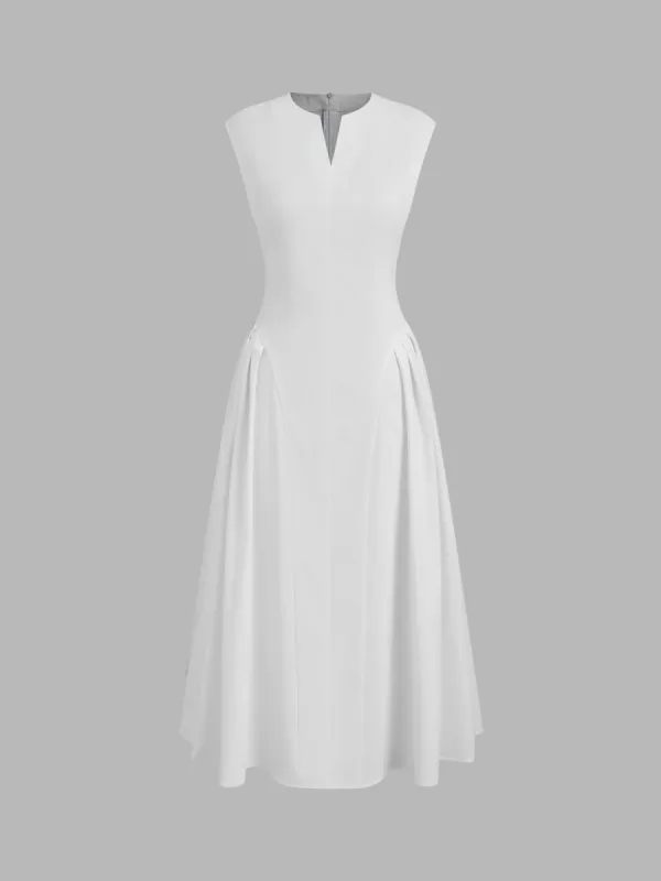 V-neck Solid Pleated Sleeveless Maxi Dress sold by Cider