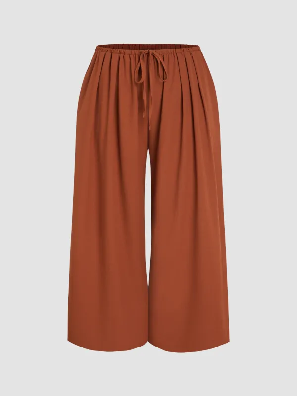 Solid High Waist Bowknot Wide Leg Trousers Curve & Plus sold by Cider