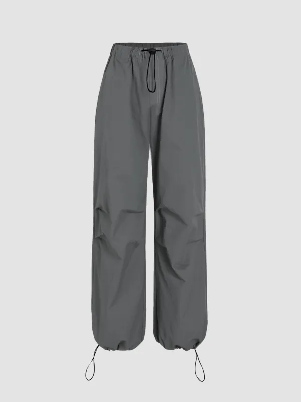 Solid Drawstring Mid Waist Parachute Pants sold by Cider