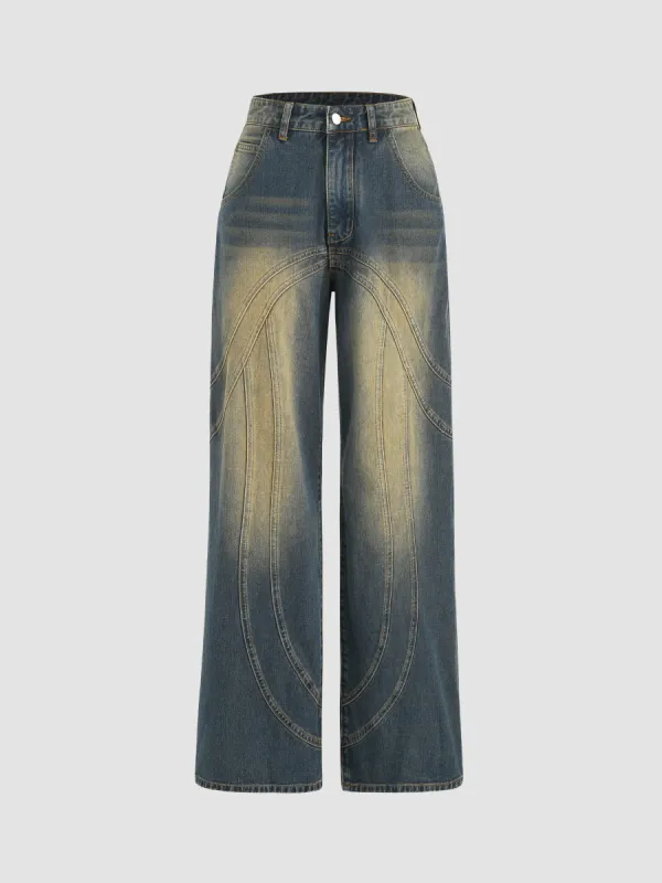 Mid Waist Washed Button Wide Leg Jeans sold by Cider