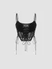 Mesh Scoop Neckline Solid Corset Lace Up Cami Crop Top sold by Cider