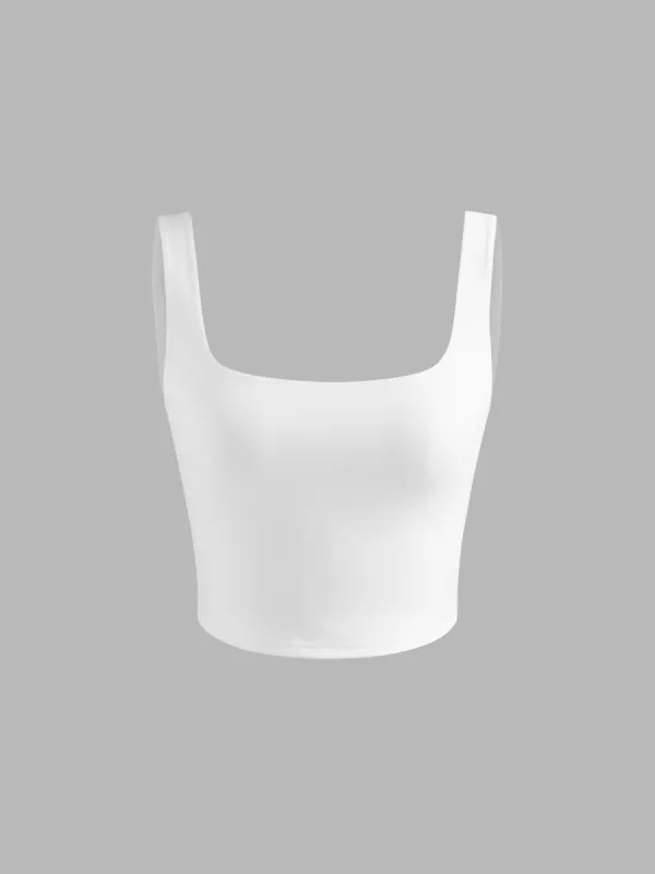 Contour Double Layered Square Neck Solid Crop Tank Top sold by Cider