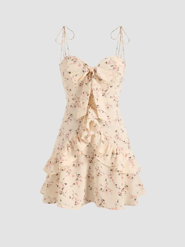 Ruffles Trim Tie Corset Dress sold by Cider