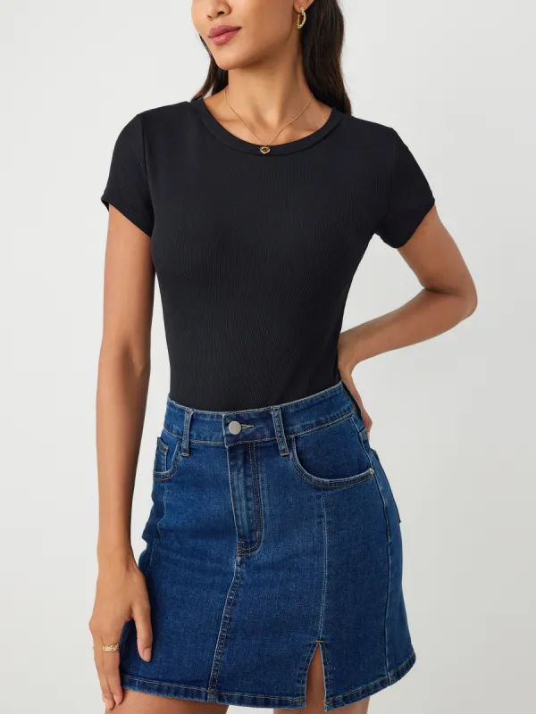  Round Neckline Short Sleeve Bodysuit sold by Cider