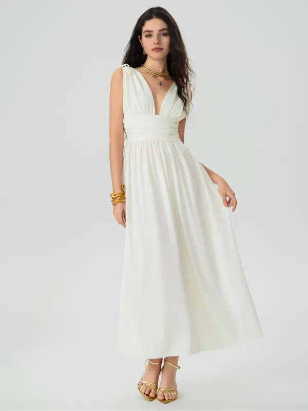 V-neck Ruffle Backless Maxi Dress sold by Cider