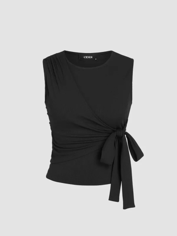 Round Neck Bowknot Solid Tank Top sold by Cider