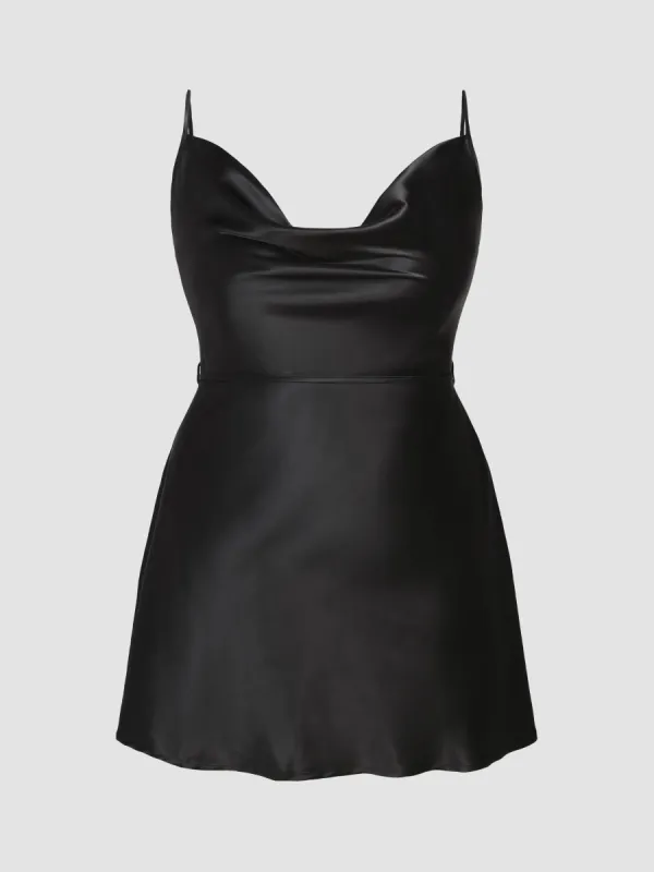 Solid Satin Cowl Neck Cami Mini Dress Curve & Plus sold by Cider