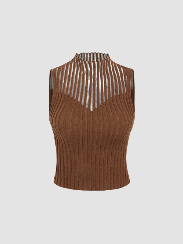 Solid Knit Stand Collar Ruffle Trim Tank Top sold by Cider