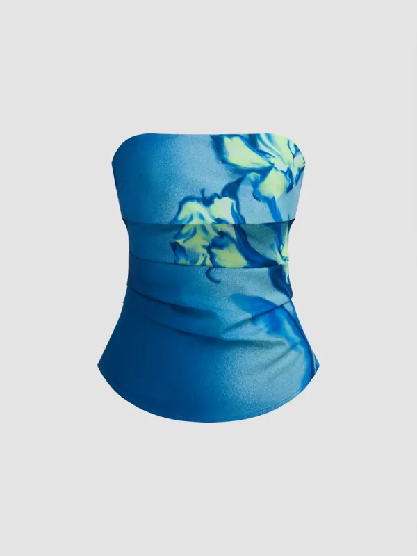 Floral Gradient Ruched Zipper Tube Top sold by Cider