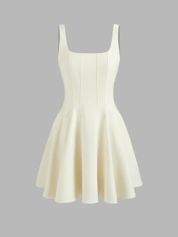 Woven Square Neck Ruffle Hem Mini Dress sold by Cider