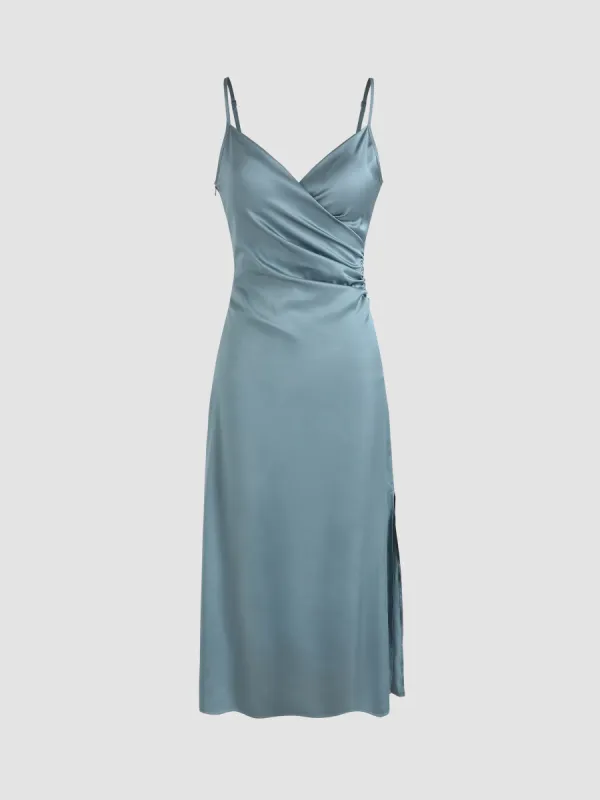 Solid Satin Slit Midi Dress sold by Cider