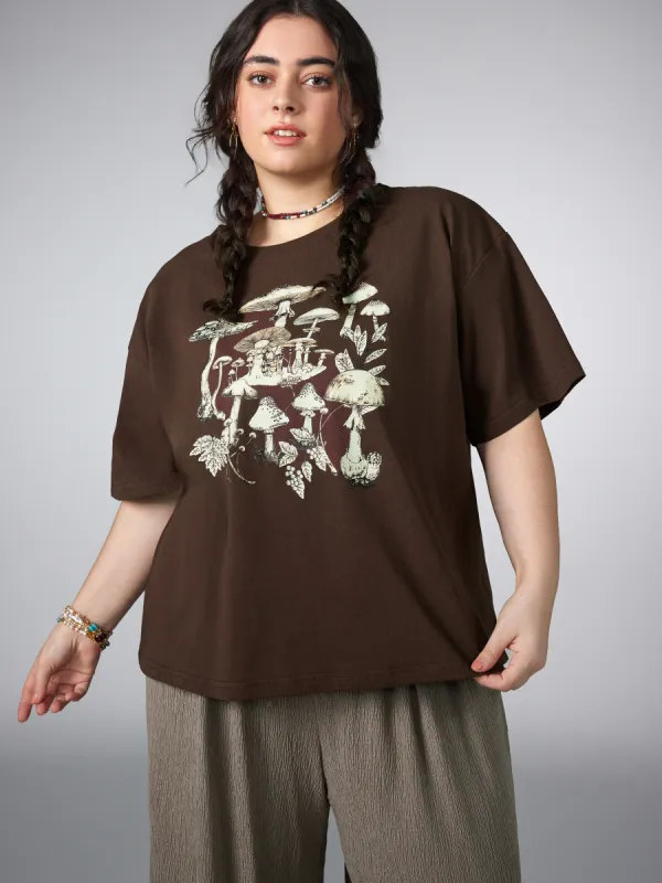 Jersey Round Neckline Mushroom Short Sleeve Top Curve & Plus made by Cider