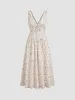 V-neck Floral Knotted Corset Ruffle Midi Dress sold by Cider