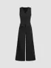 Solid V-neck Button Vest Wide Leg Jumpsuit sold by Cider