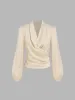 Satin V-neck Wrap Zip Long Sleeve Blouse sold by Cider