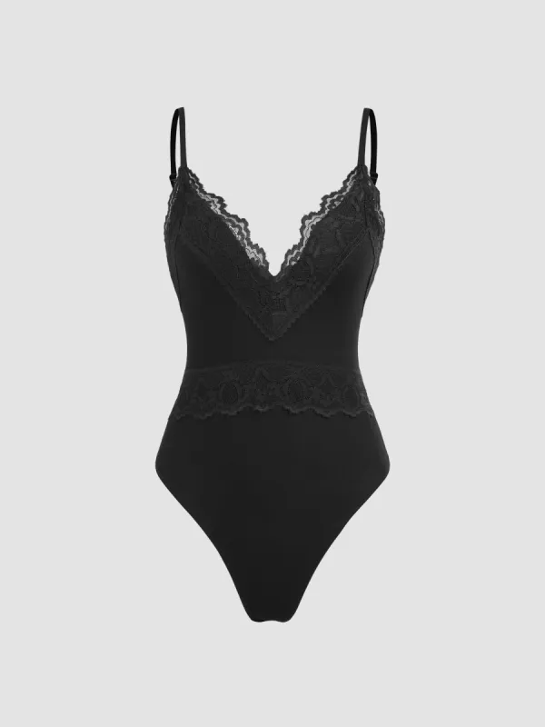 Lace Trim V-neck Bodysuit sold by Cider
