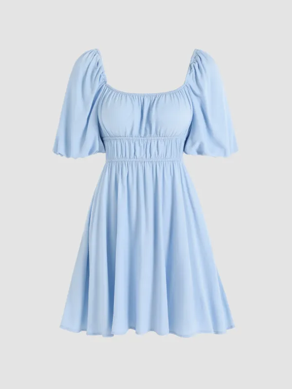 Solid Puff Sleeve Mini Dress sold by Cider