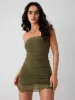 Solid Knit Fabric Ruffle Ruched Tube Mini Dress sold by Cider
