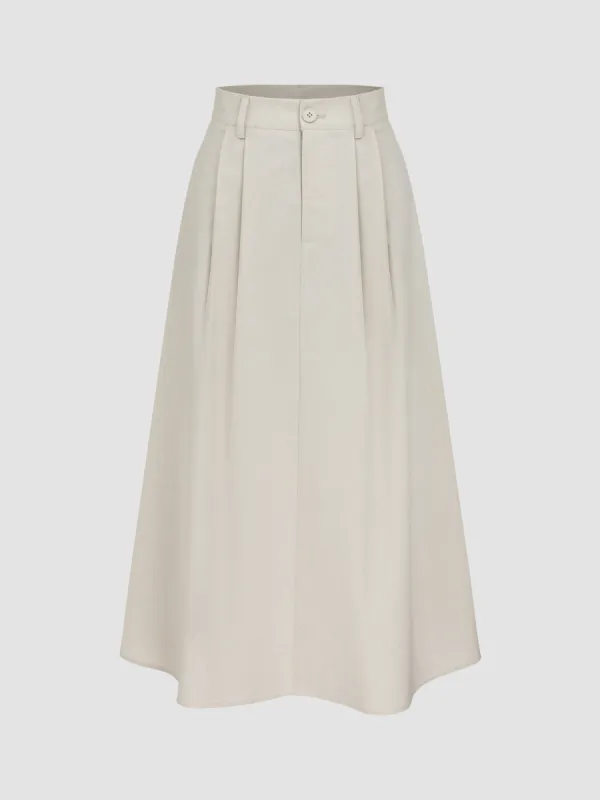 Linen-blend High Rise Solid Pocket Maxi Skirt sold by Cider