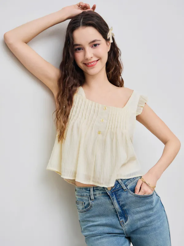 Square Neck Ruffle Hem Crop Top sold by Cider