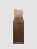 Mesh Square Neck Gradient Ruched Maxi Dress sold by Cider