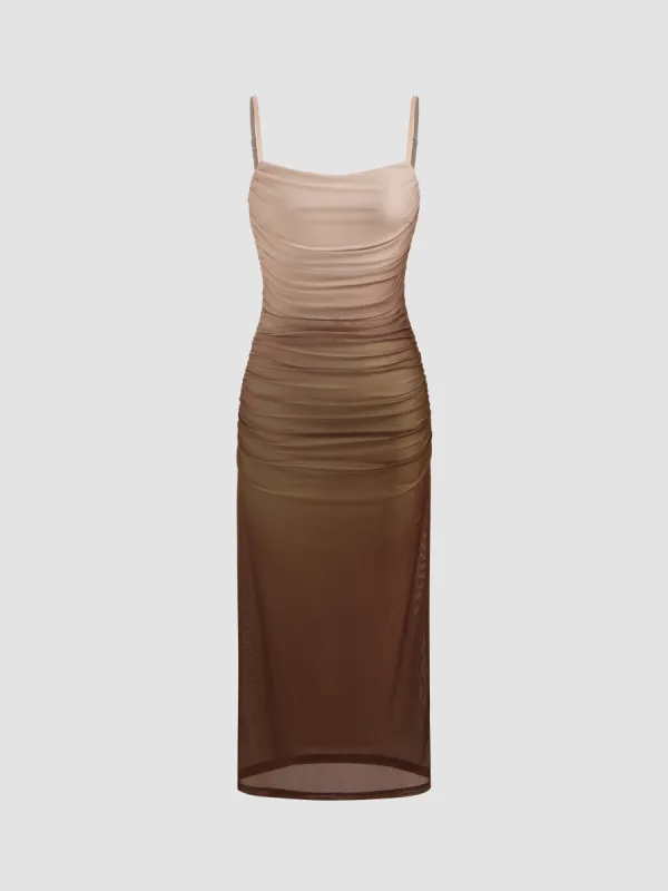 Mesh Square Neck Gradient Ruched Maxi Dress sold by Cider