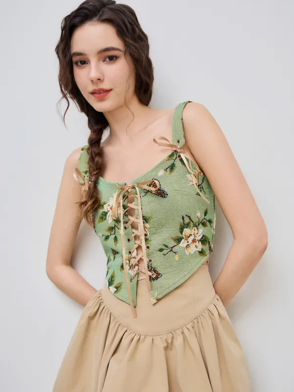 Floral & Butterfly Lace Up Crop Tank Top sold by Cider