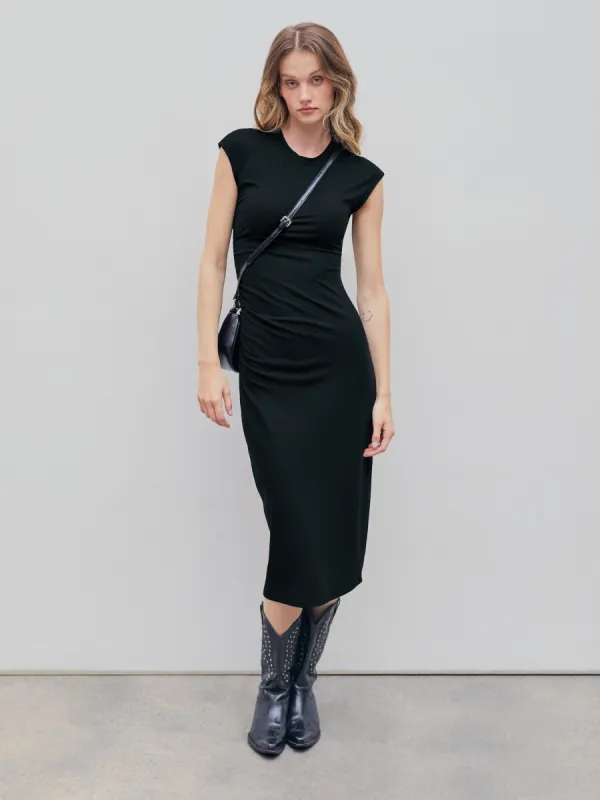 Round Neckline Ruched Midi Dress sold by Cider
