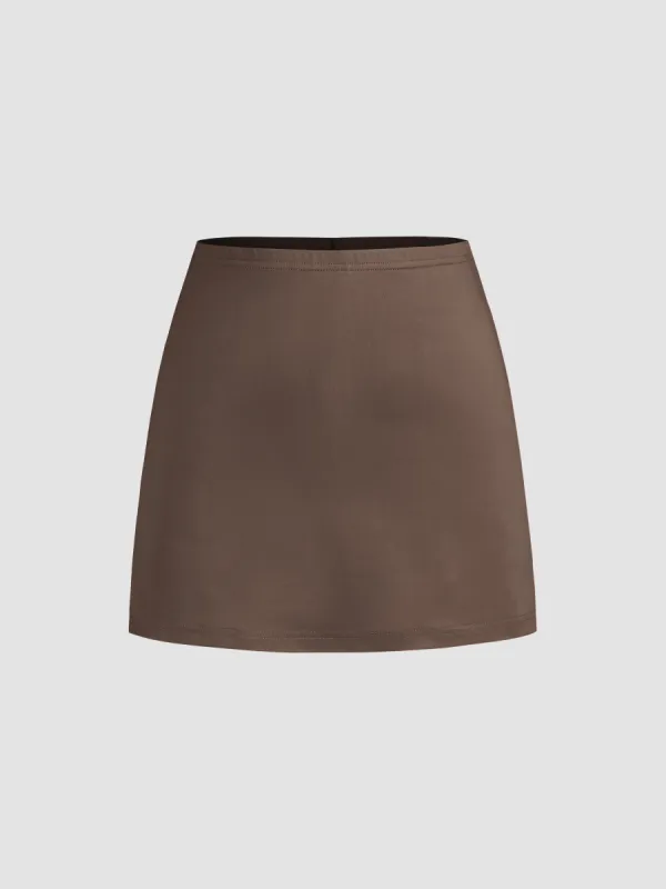 Mid Rise Split Solid Mini Skirt sold by Cider