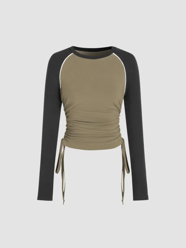Raglan Sleeve Patchy Long Sleeve Top sold by Cider