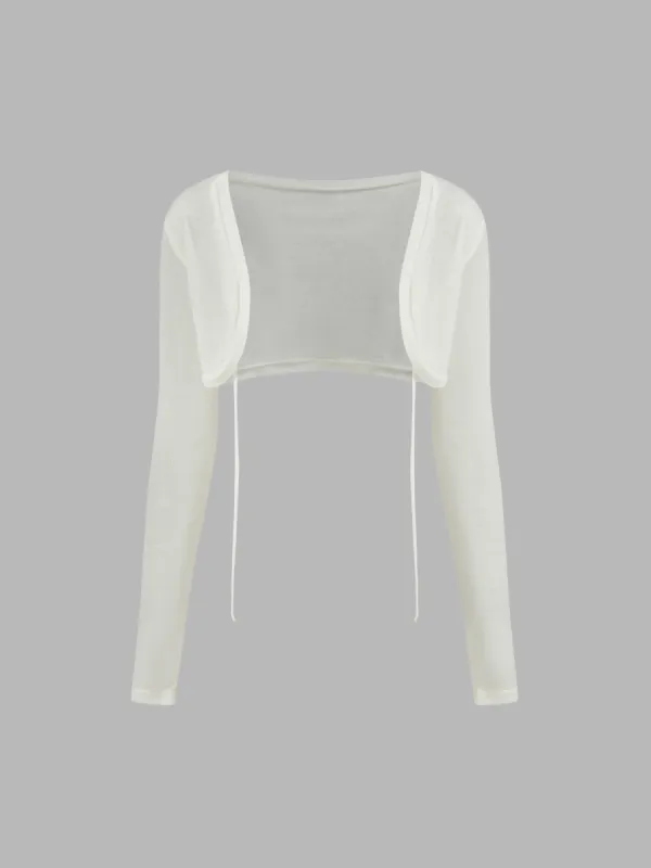 Jersey Round Neck Knotted Crop Long Sleeve Shrug sold by Cider