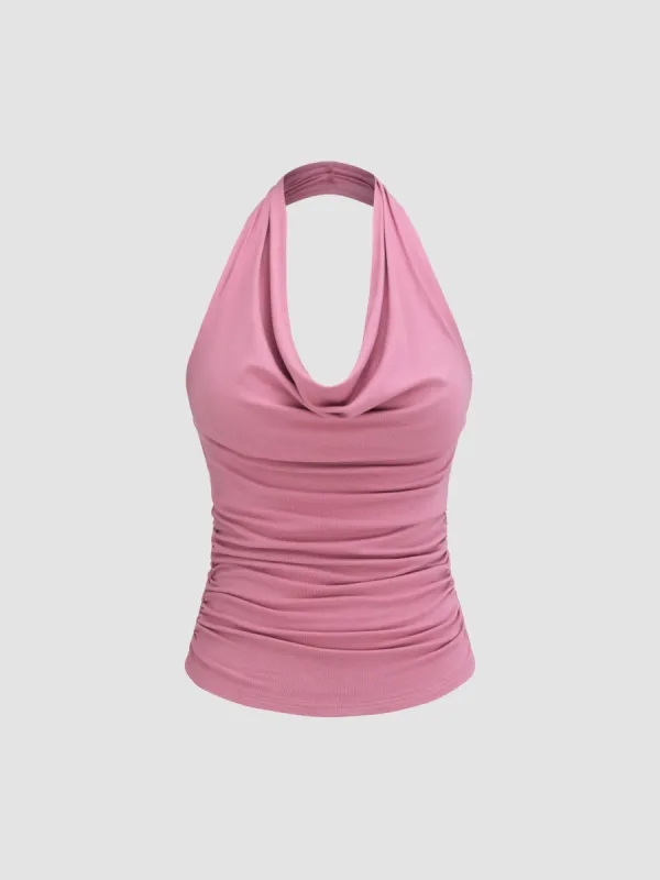 Solid Ruched Halter Top sold by Cider