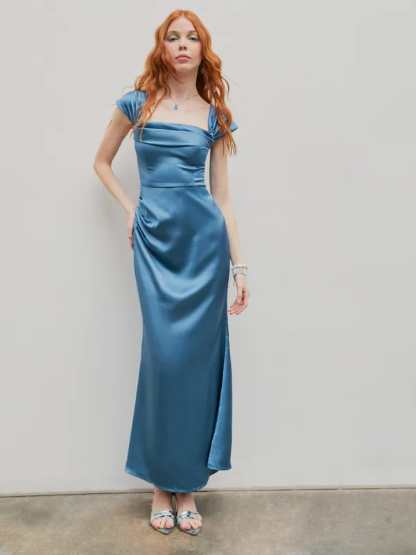 Ruched Off-shoulder Satin Maxi Dress sold by Cider