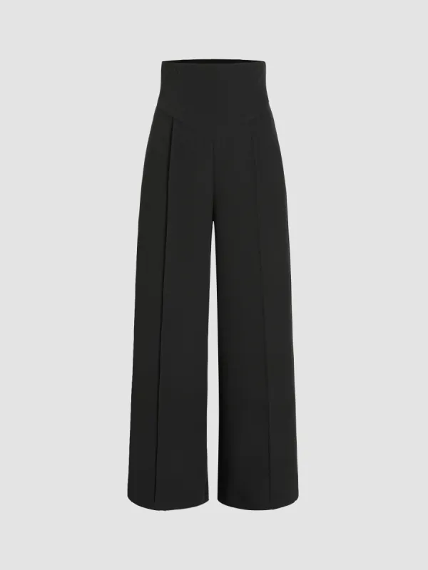 Petite Solid High Waist Knitted Wide Leg Trousers sold by Cider