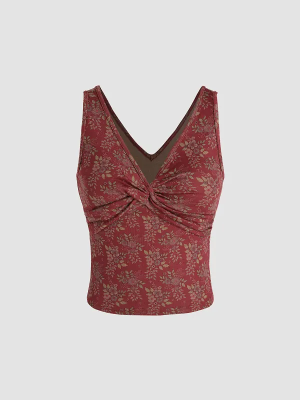 Jersey V-neck Floral Twist Crop Top  sold by Cider