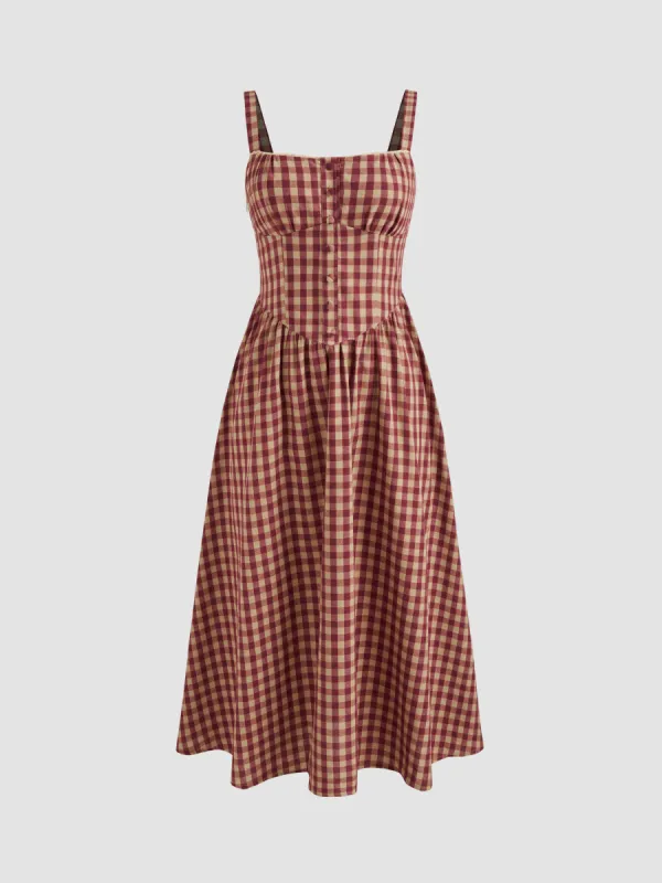 Cotton-blend Square Neck Gingham Maxi Dress sold by Cider
