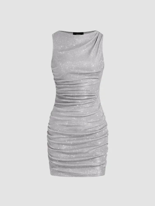 Star Glitter Ruched Mini Dress sold by Cider